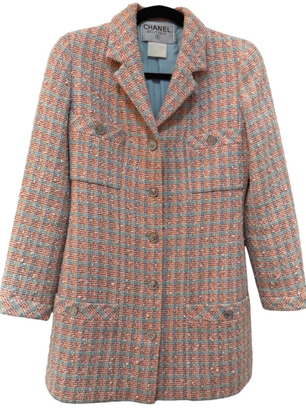CHANEL Vintage Red Blue Tweed Jacket 96P Spring 1996 FR36 S 2 4 GOOD RARE